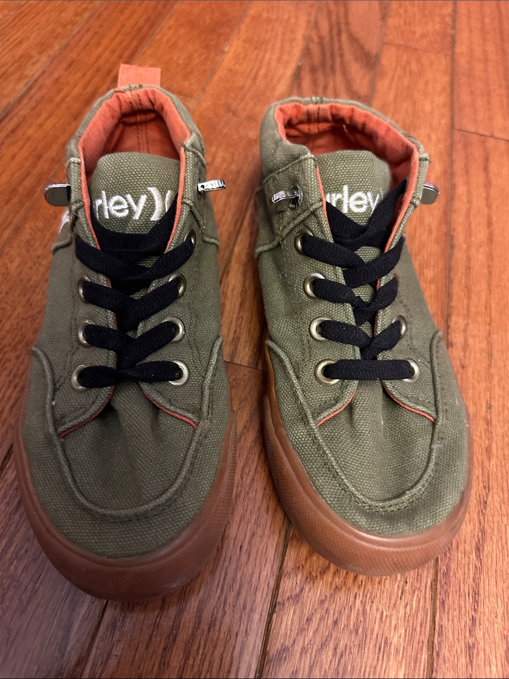 Hurley Olive Canvas Low-Top Sneakers with Orange Lining